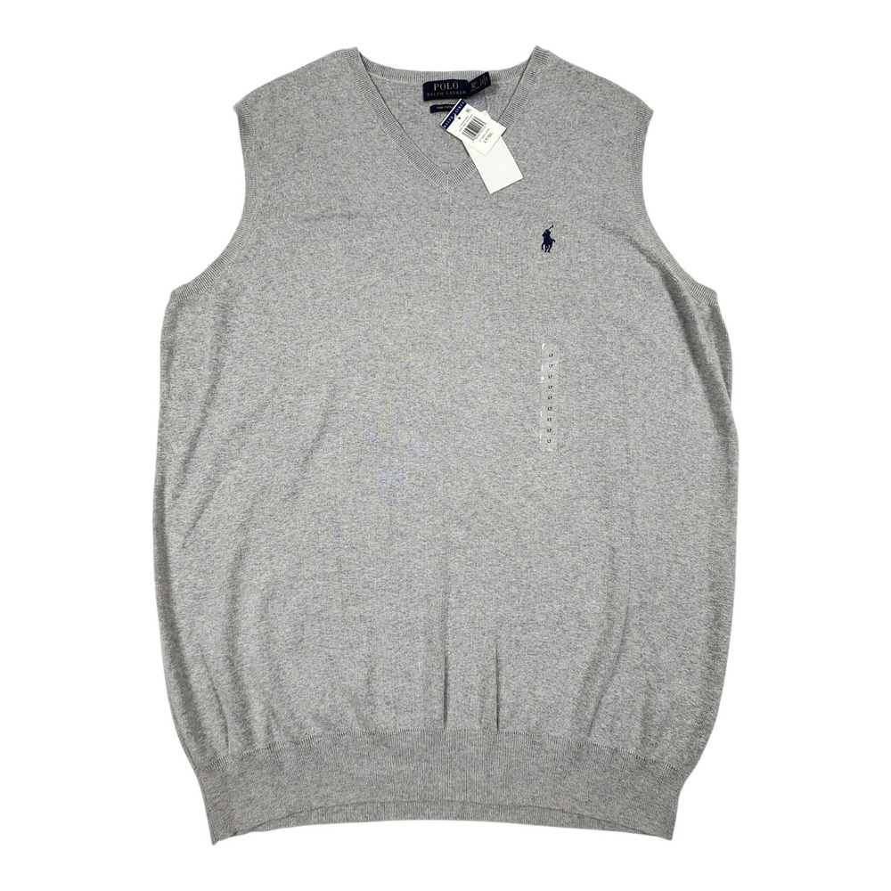 NWT Polo Ralph Lauren Sweater Vest LT Tall Gray Pima Cotton V-Neck Pony